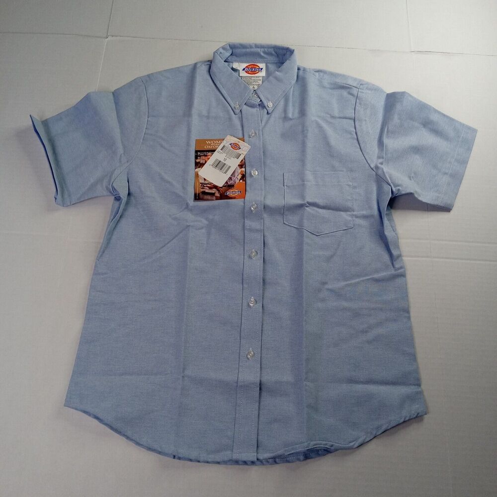 Vintage Y2K Dickies Women’s Blue Oxford Short Sleeve Button Work Shirt Size 10
